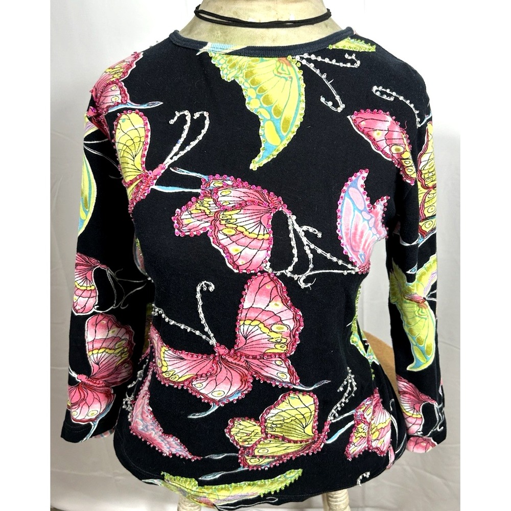 Vintage 90s Butterfly Beaded Top Y2K Whimsi goth Fairy Grunge Phoebe Artsy -‎ XL
